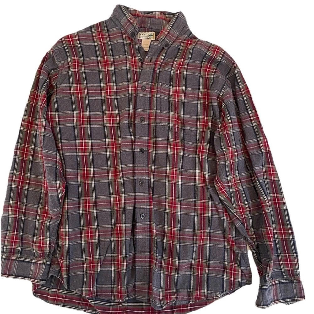 LL Bean Mens Traditional Fit L Large Red Scotch Plaid Long Sleeve Flannel Shirt